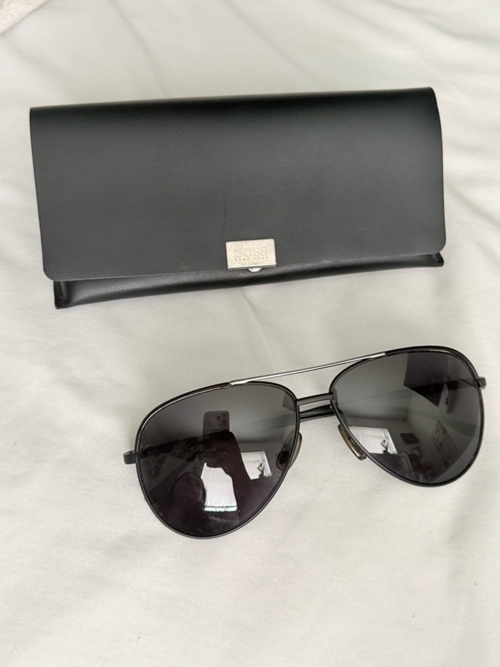 BOSS Black Aviator Sunglasses with Silver Accents